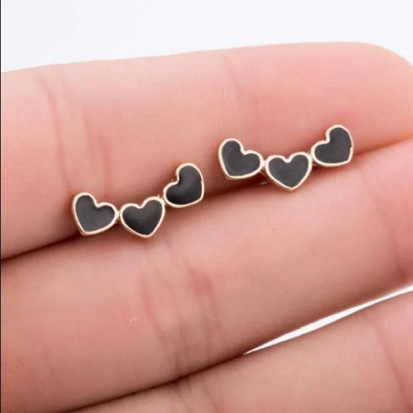 NEW!💙💎ADORABLE!💛🖤🖤🖤💛GOLDEN BLACK HEARTS💎💙 - Picture 3 of 16